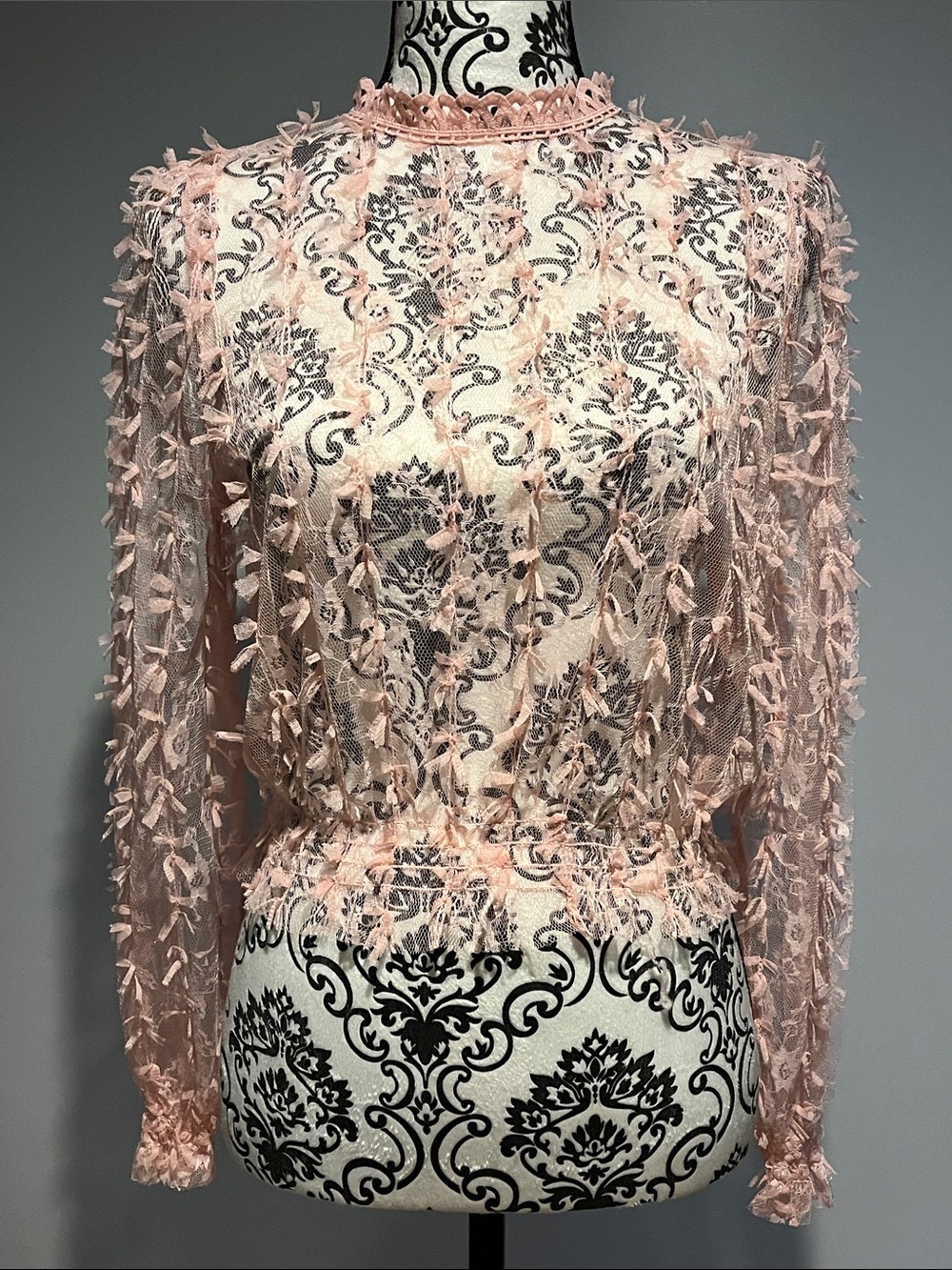 Delicate sheet Pink Lace Peplum Blouse